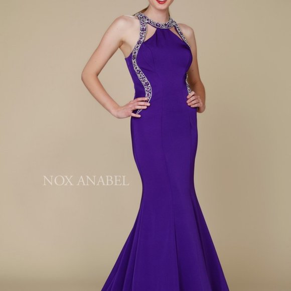 NEW PURPLE  Halter Neck Sheath Shape Prom Dress NX8294 - Picture 1 of 5